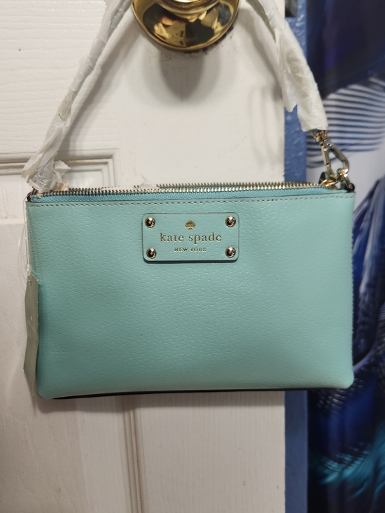kate spade Handbags - kate spade mint blue leather wristlet with gold hardware